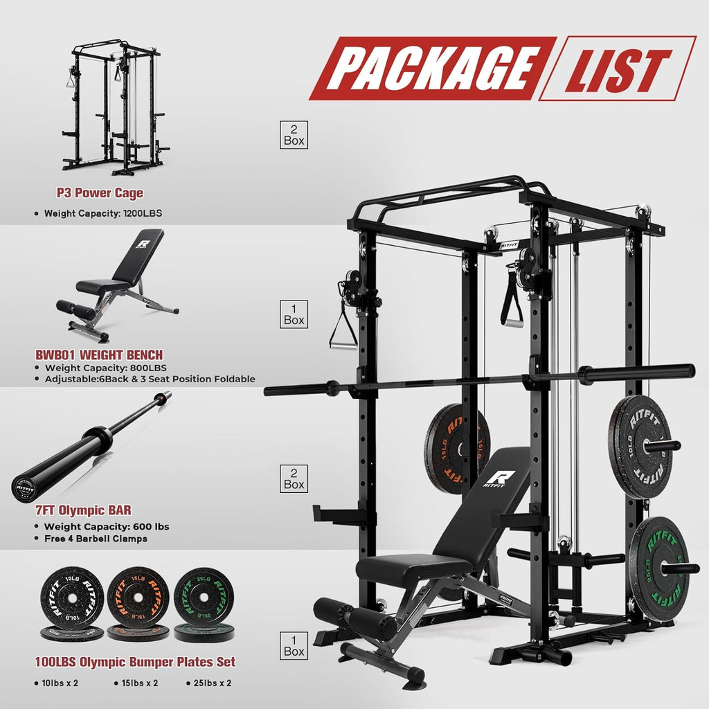 Power Cage Home Gym Package with Cable Crossover System